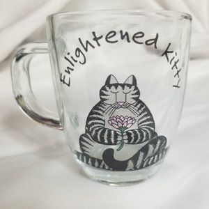 🐾Enlightened Kitty Kliban Styled Clear Glass Mug 8oz | Whimsical Cat Mu